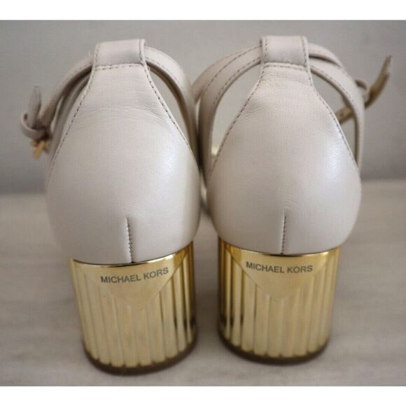 Michael Kors Women's Sz 8M Light Cream Leather Porter Strappy Mid Sandals - Picture 8 of 15